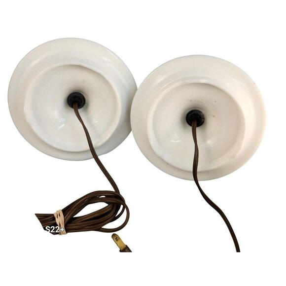 Vintage White Milk Glass Table Lamps With Pink Rose Floral Design & Brass Accent - Picture 7 of 16